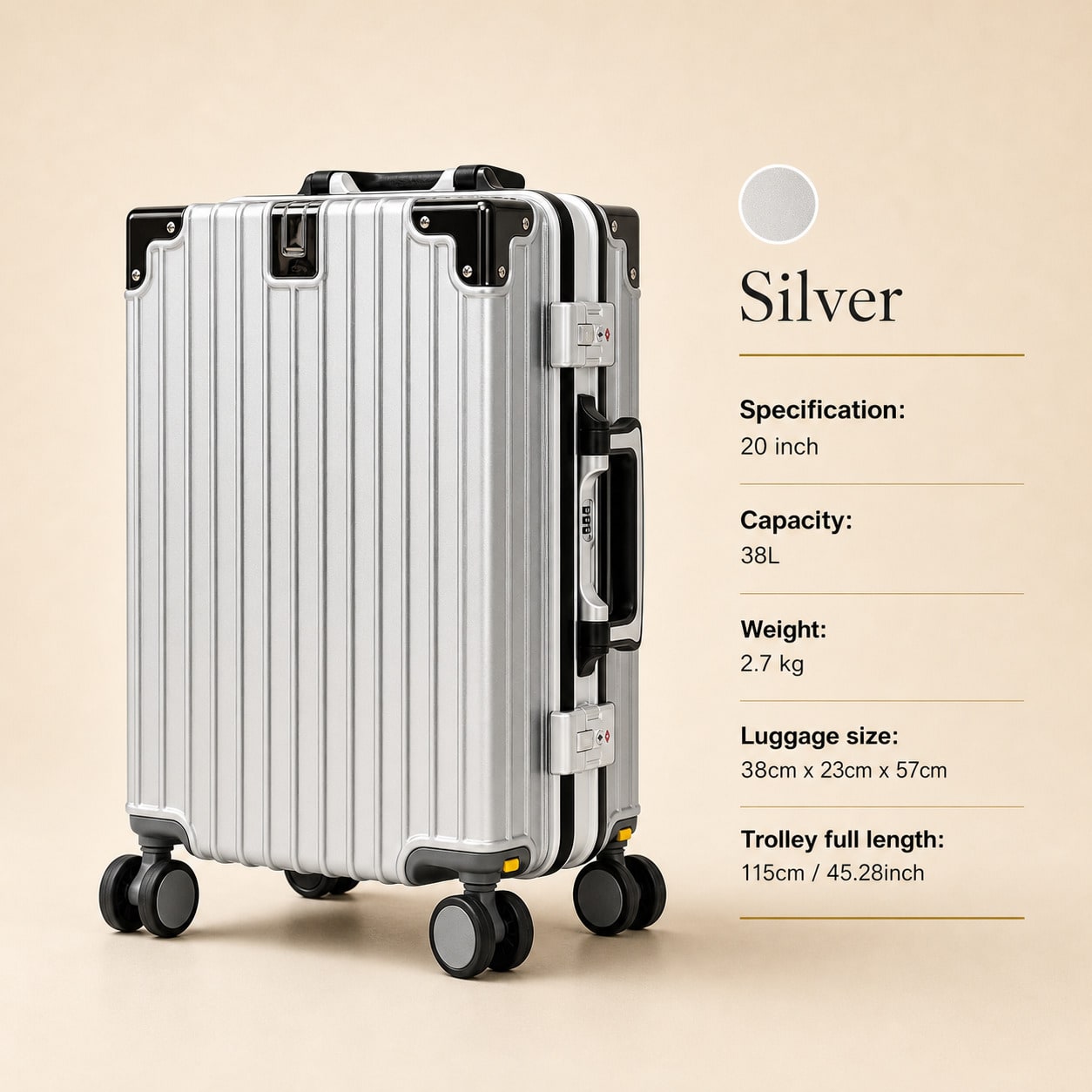 Aluminum Frame Carry On Luggage - Valise cabine 20 pouces, approuvée par