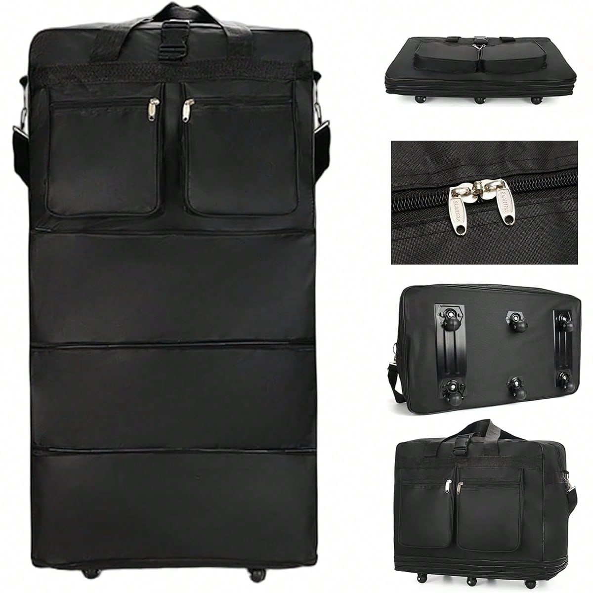 Foldable Rolling Luggage Bag - Sac de voyage à roulettes noir,