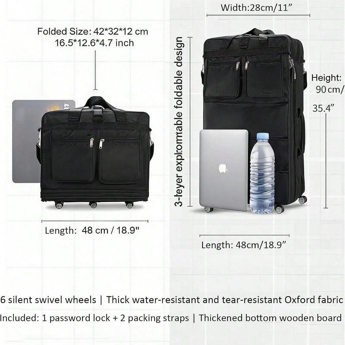 Sac de voyage à roulettes noir - Foldable Rolling Luggage Bag avis et prix
